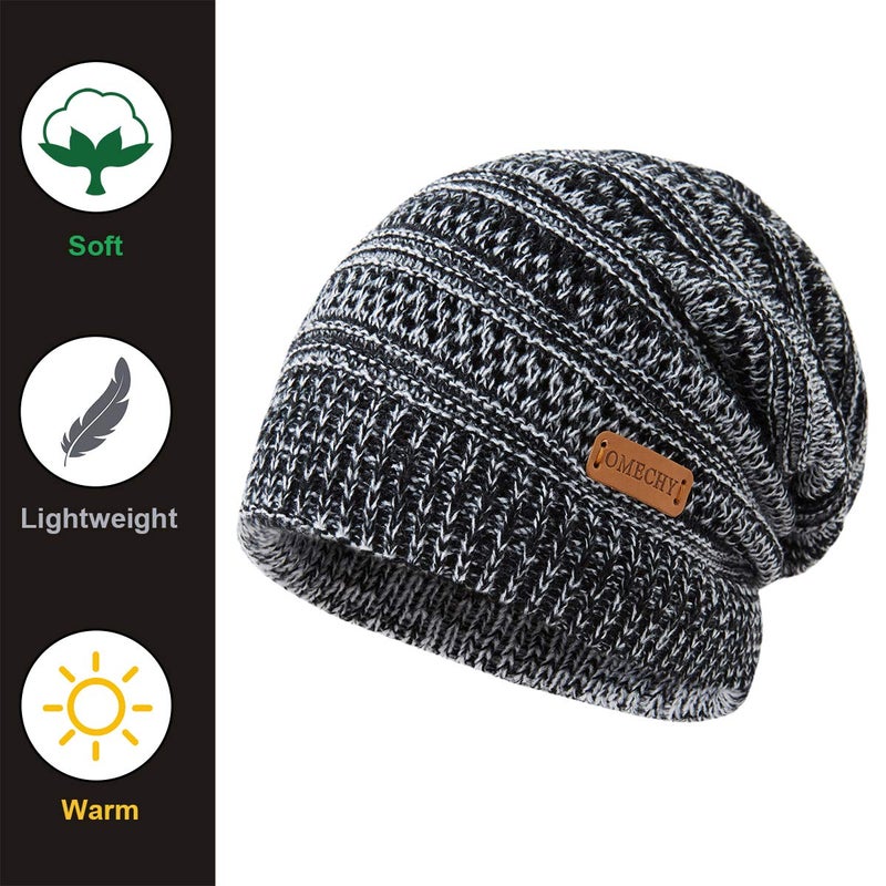 OMECHY Beanie for Men Women Thick Warm Fluffy Lined Knit Winter Hat Slouch Chunky Stretch Plain Cuff Toboggan Cap Grey - Image 4
